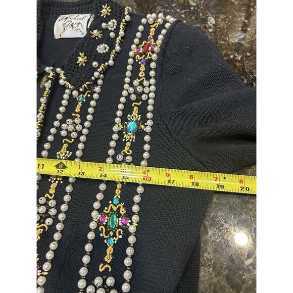 Vintage Michael Simon Cardigan Ramie Cotton Sz M Beaded Jeweled Statement Piece - Picture 7 of 9